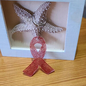 Red cancer awarness resin keychain